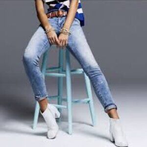 CABI 5492 Jeans Womens 4 Cinch Skinny Acid Wash Distressed Paint Splatter Denim